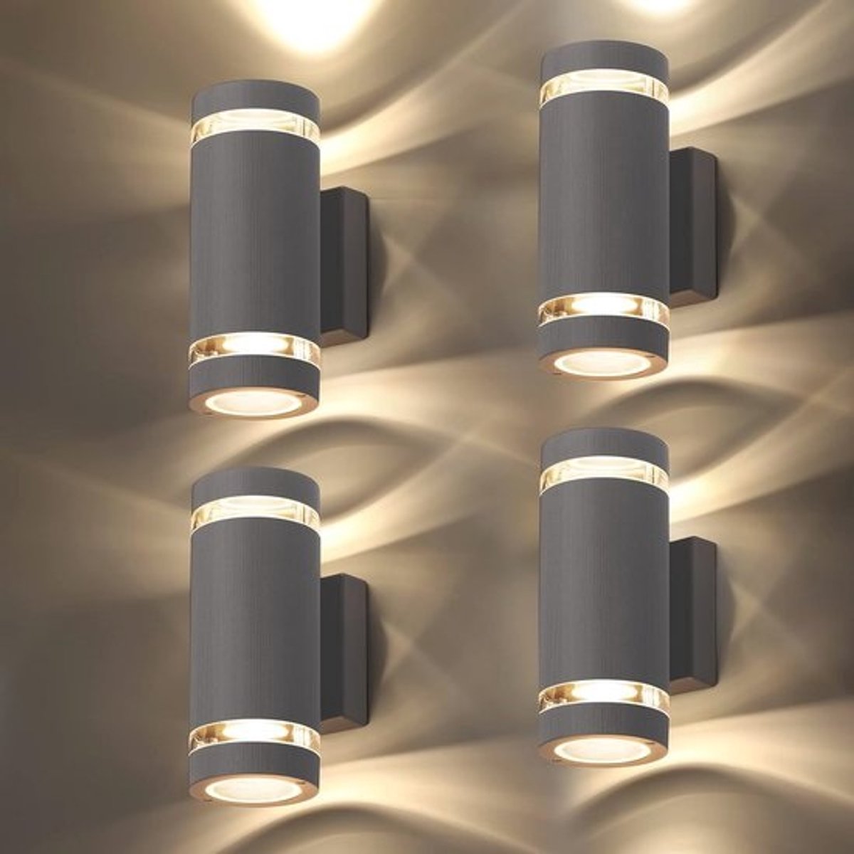 Moderne IP65 buitenwandlamp - Warm wit licht - Set van 4 stuks