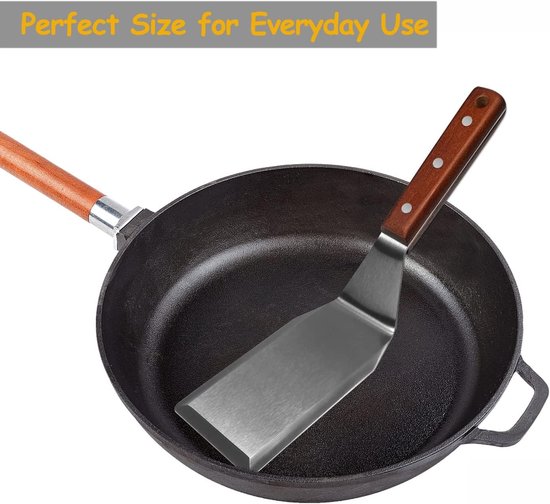 Burger Spatel Turner voor gietijzeren koekenpannen en platte grills, volledig tang-houten handvat, roestvrijstalen mes, 13,7 cm x 7,5 cm — afbeelding 2