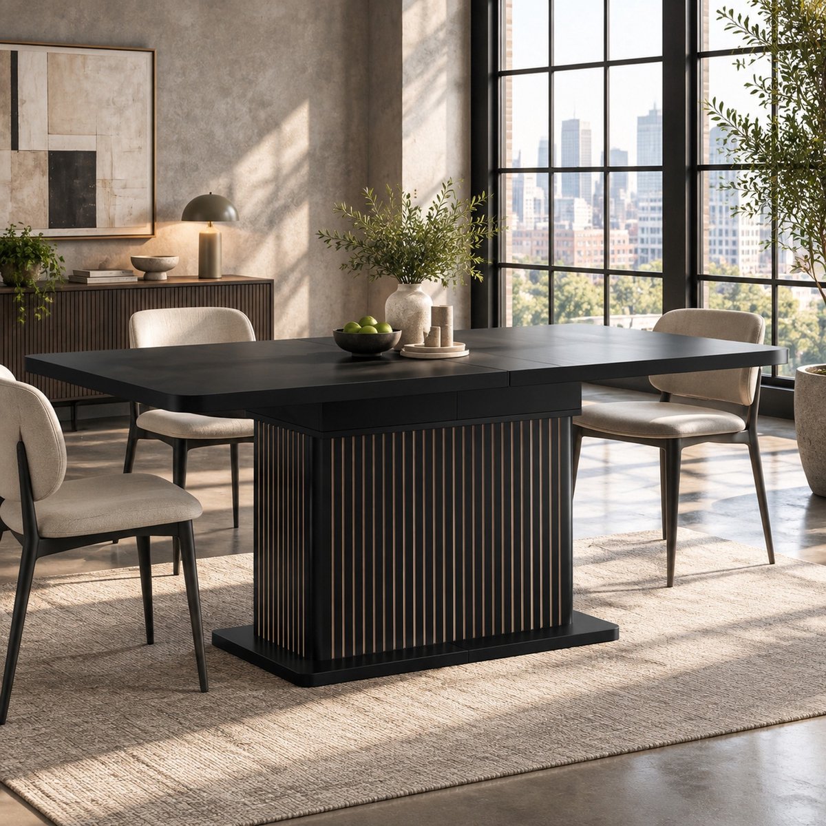 STILVORA Uitschuifbare Eettafel - Verborgen Opbergruimte En Opklapbaar Blad - Voor Eetkamer - MDF En Metaal - 120-160x80x76 Cm - Zwart