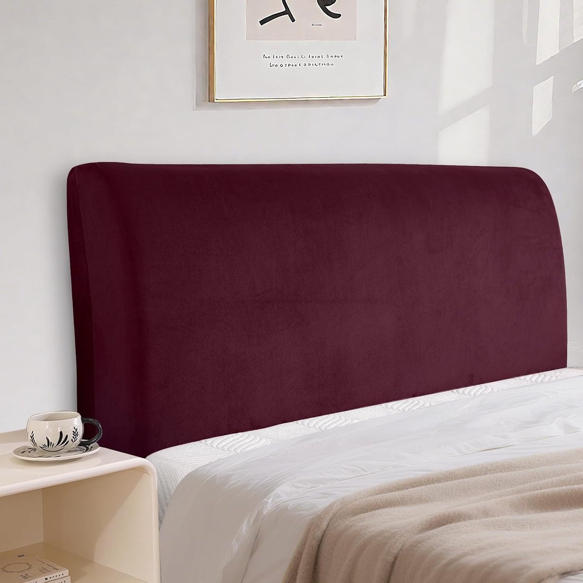 Bed Headboard Cover, Stretch All-Inclusive Bescherming Cover, Elastisch, Effen, Stofdichte Hoofdbordbekleding Voor Bed, Wasbaar (200cm, Wijnrood)