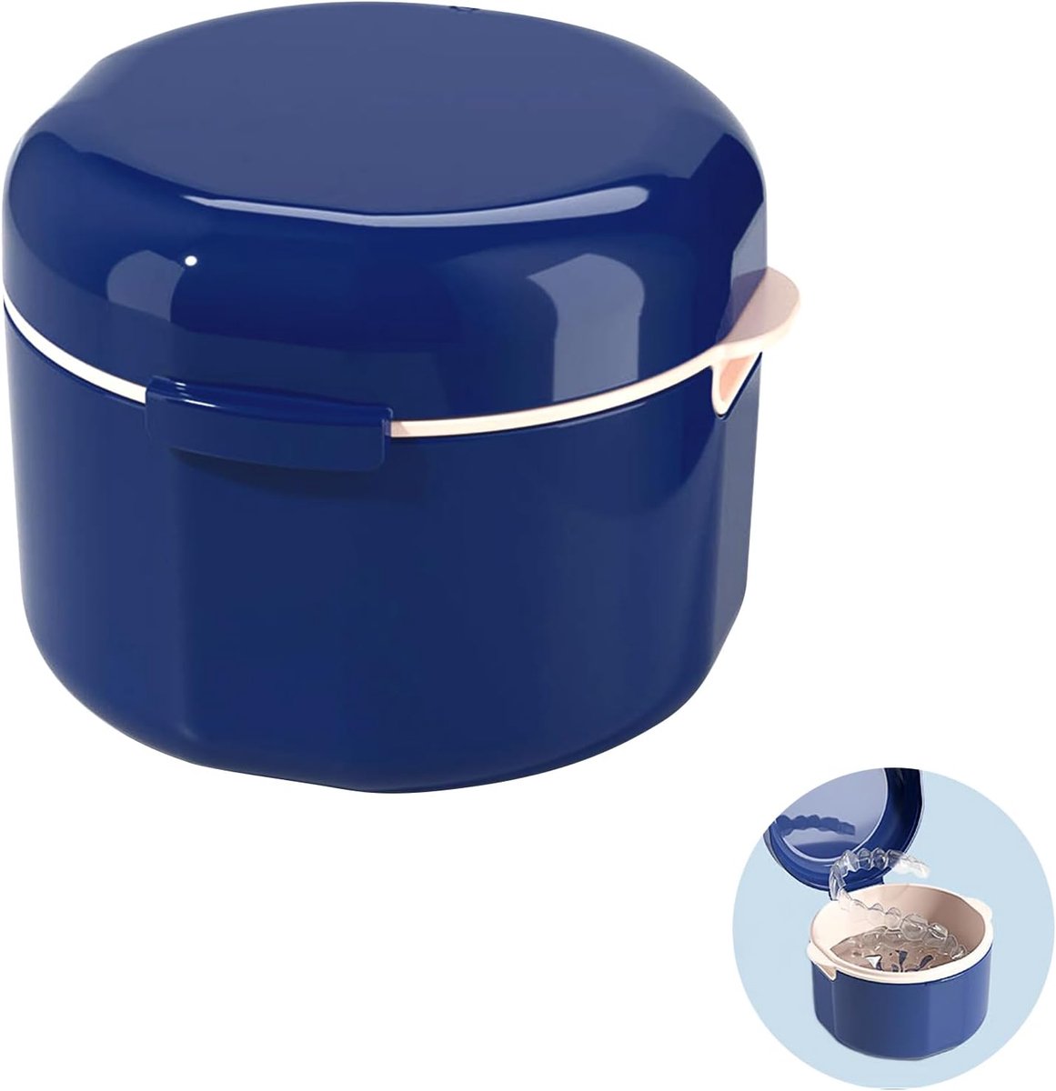 Tandbeugelbox met mand, tas voor tanden, houder voor beugels, beugels, tandprothesenbox, tandprothesenbox, mondbescherming, blauw