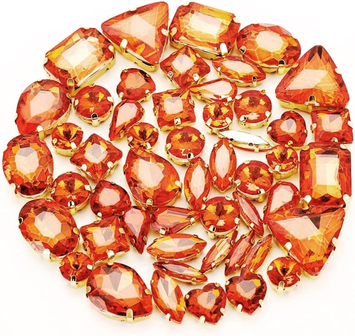 50 stuks glitterstenen om aan te naaien, strass-steentjes met gat, pong-instelling, platte achterkant, klauw, verschillende vormen, handgenaaide strass-steentjes voor doe-het-zelf