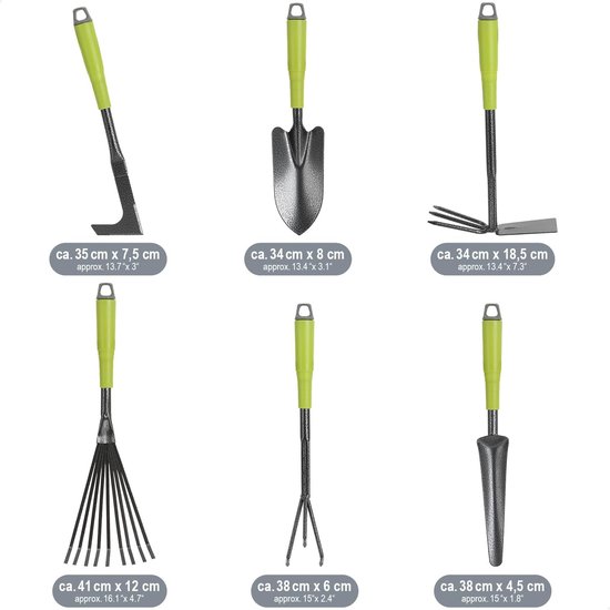 Dailygoods- Tuingereedschapset 6-delig - Dubbele Schoffel / Kleine Cultivator - Voegenschraper - Handhark - Bloemenschep - Robuuste Handgrepen - Tuinset van Dailygoods — afbeelding 2