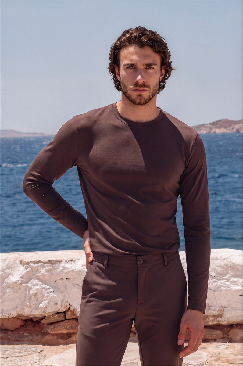MI PIACE - Men Cotton Shirt Long Sleeves 202063 Espresso - Maat : XL