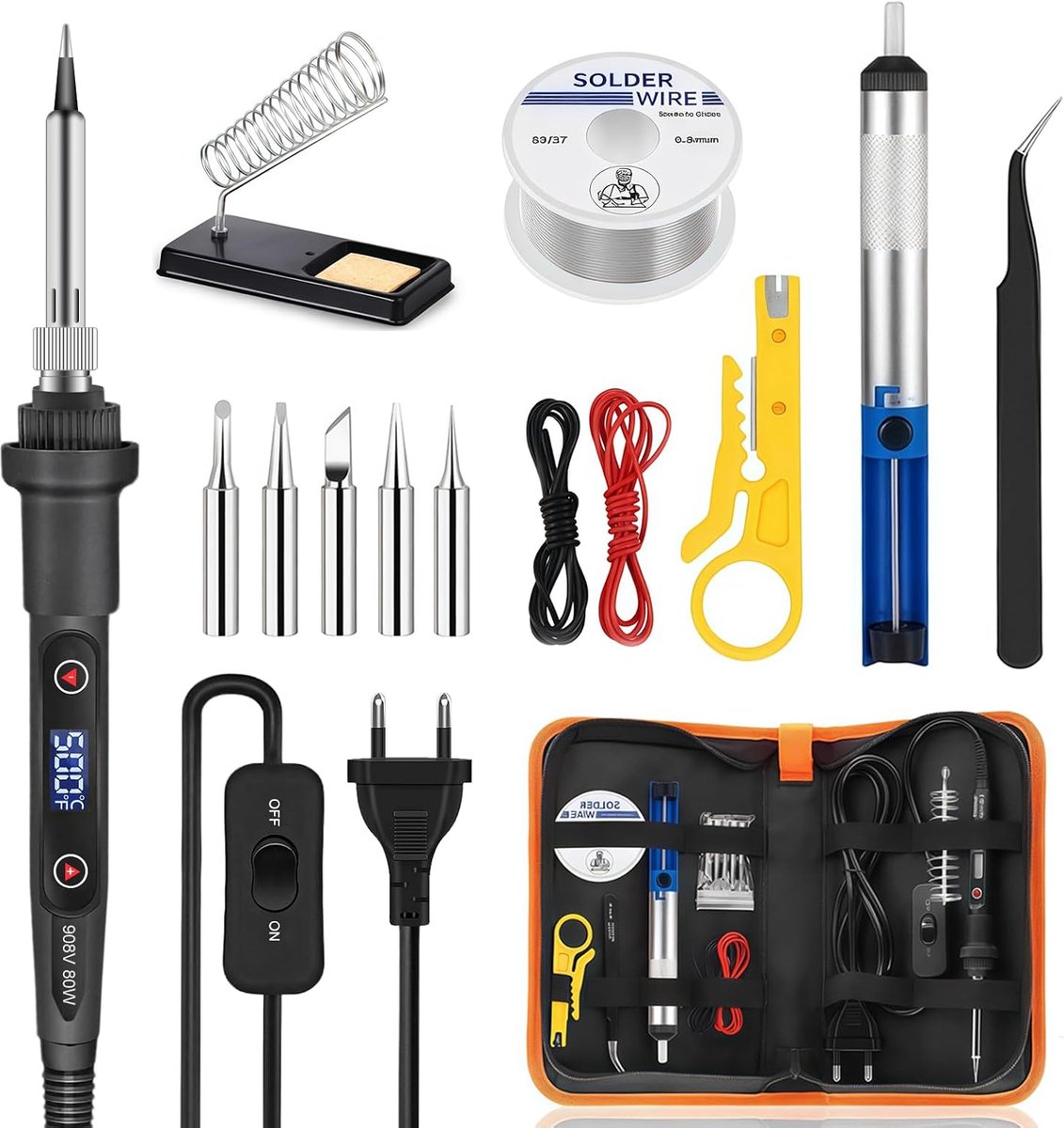 Soldeerbout Set 80W met LED-display, Elektrische Soldeerbout 180–500 °C Instelbaar voor Elektronicareparaties en DIY - ShopVlot