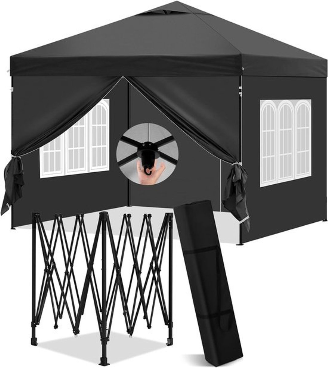 Vouwpaviljoen - met zijwanden - Partytent voor de tuin - Voor buitenfeestjes - Waterdicht - met uv-bescherming - 3 x 3 meter - Antraciet