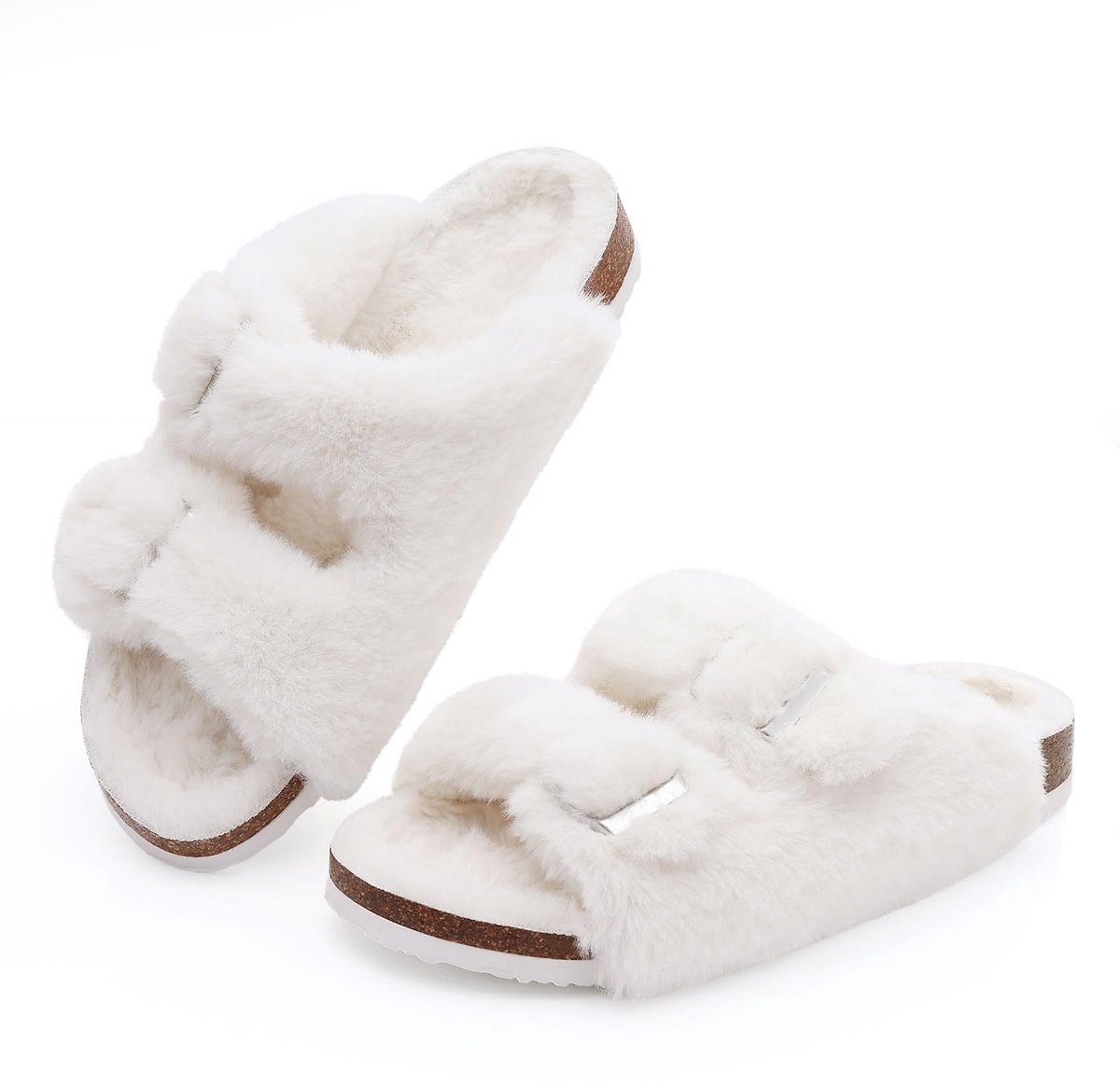 Homaxy - Dames slippers – nep konijnenvacht pluche slippers – comfortabele sloffen – kurken inlegzool – wit – 38 - Geschikt voor een voetlengte van 23.3cm