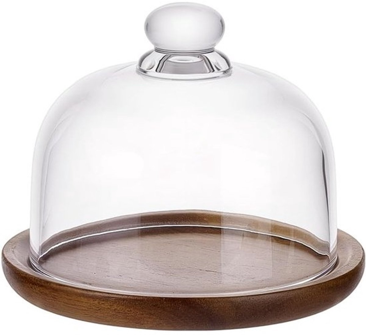 Mini-taartstandaard van acaciahout met glazen koepel - voor taarten, desserts en bakcadeaus - 10.5 x 10.5 x 9 cm