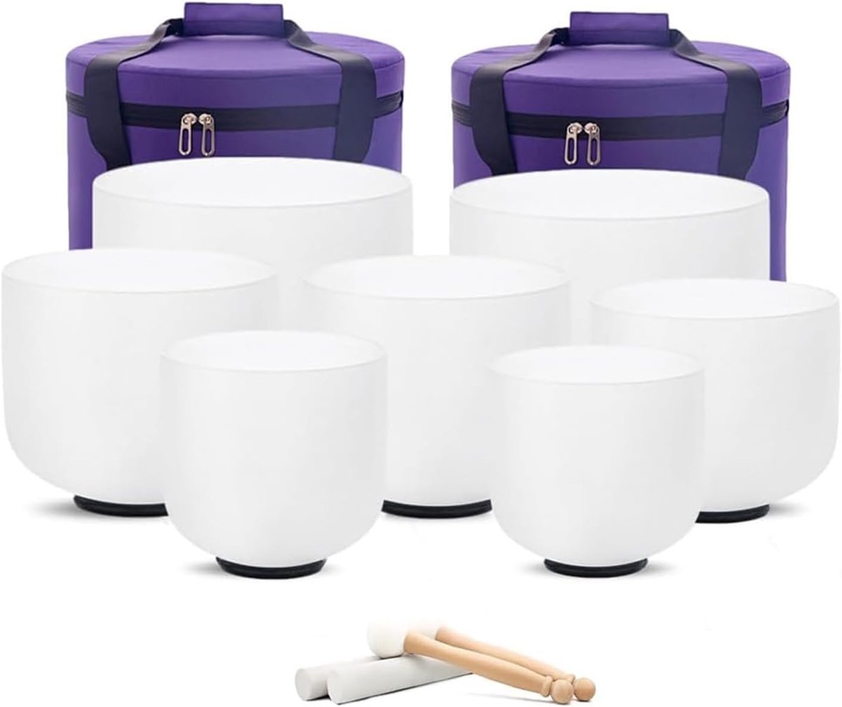 Klankschalen set, 432 Hz 6 inch-12 inch (15,2 - 30,5 cm), gematteerde kristallen zangkom-set, 7-delige chakra-set voor yoga, meditatie, met robuuste draagtas