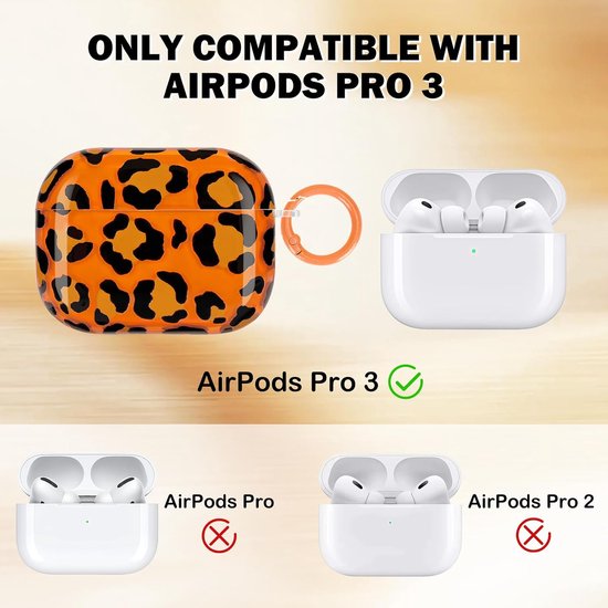Hoes voor Airpods Pro 3, schattige luipaardpatroon-designs, duidelijke esthetische beschermhoes met sleutelring stootvast zacht TPU meisjes vrouwen case voor Airpods Pro 3e generatie 2025 — afbeelding 2