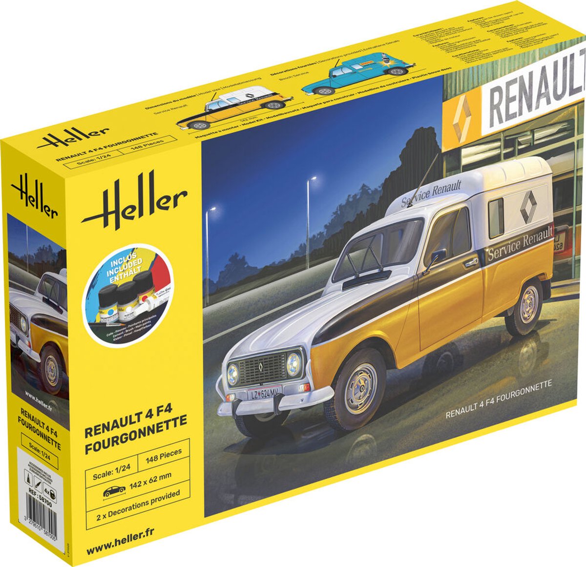 Heller Modelbouwpakket Auto - 58700 Renault 4 F4 Fourgonnette - Franse Klassieke Bestelwagen - Starter Kit Plastic - 1:24 - Modelbouw