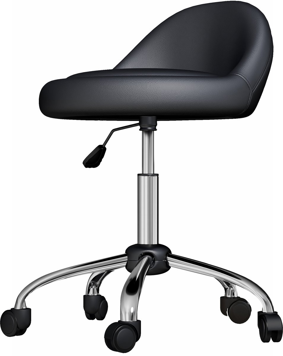 Salonkruk - in hoogte verstelbaar 53-73 cm, 360° draaibaar, met rugleuning, op wielen, tot 120 kg, zwart, voor salon en massageruimte