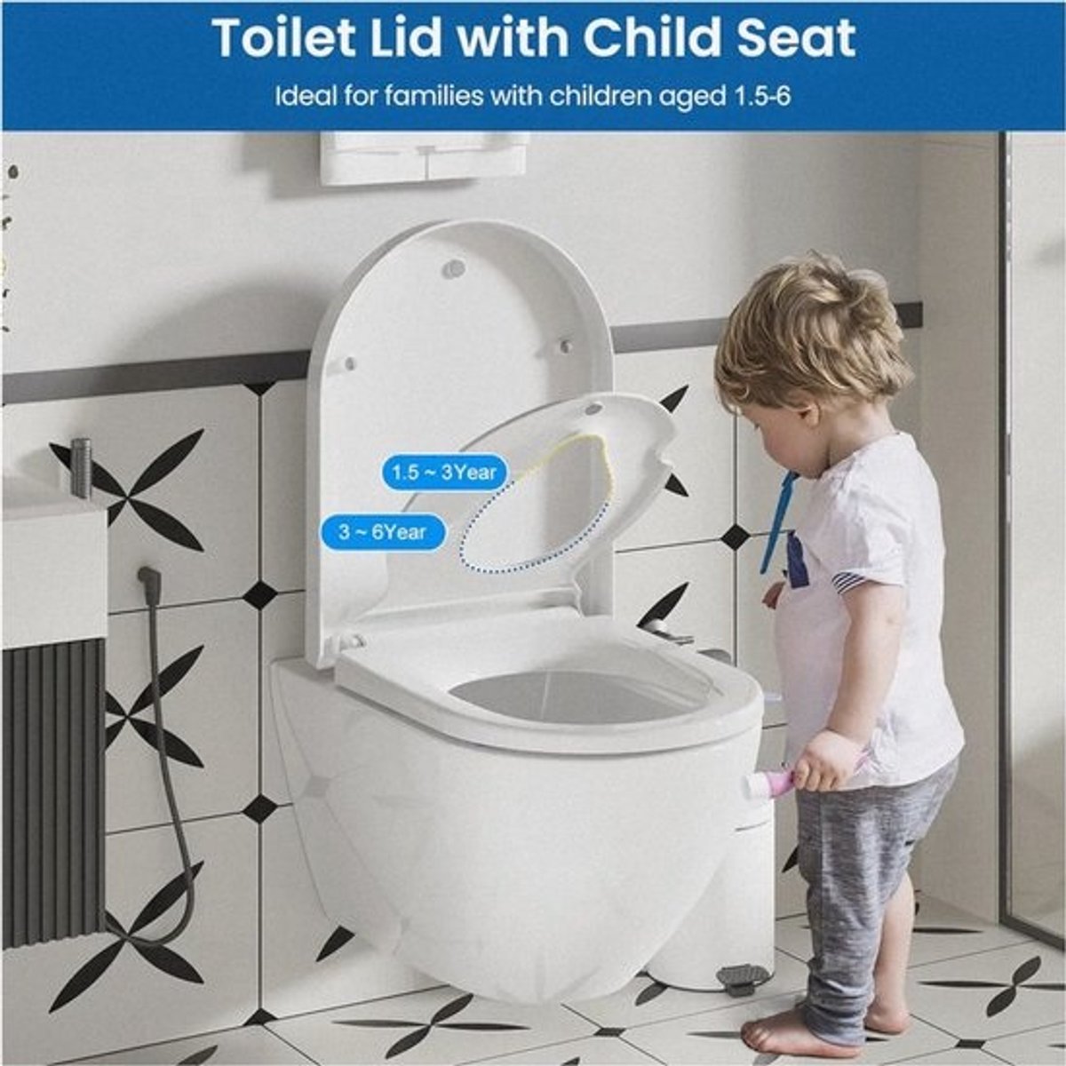 Toiletdeksel - Met kinderzitje - D-vorm - Voor thuisgebruik - Wit - Kunststof