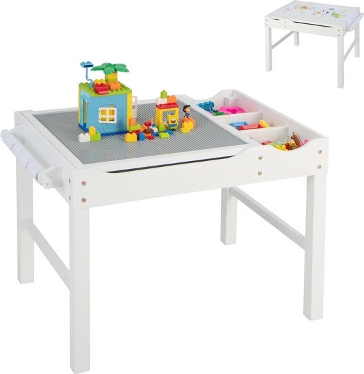 2-in-1-kindertafel - met omkeerbaar tafelblad - Speeltafel - met opbergruimte en papierrol - voor kinderen