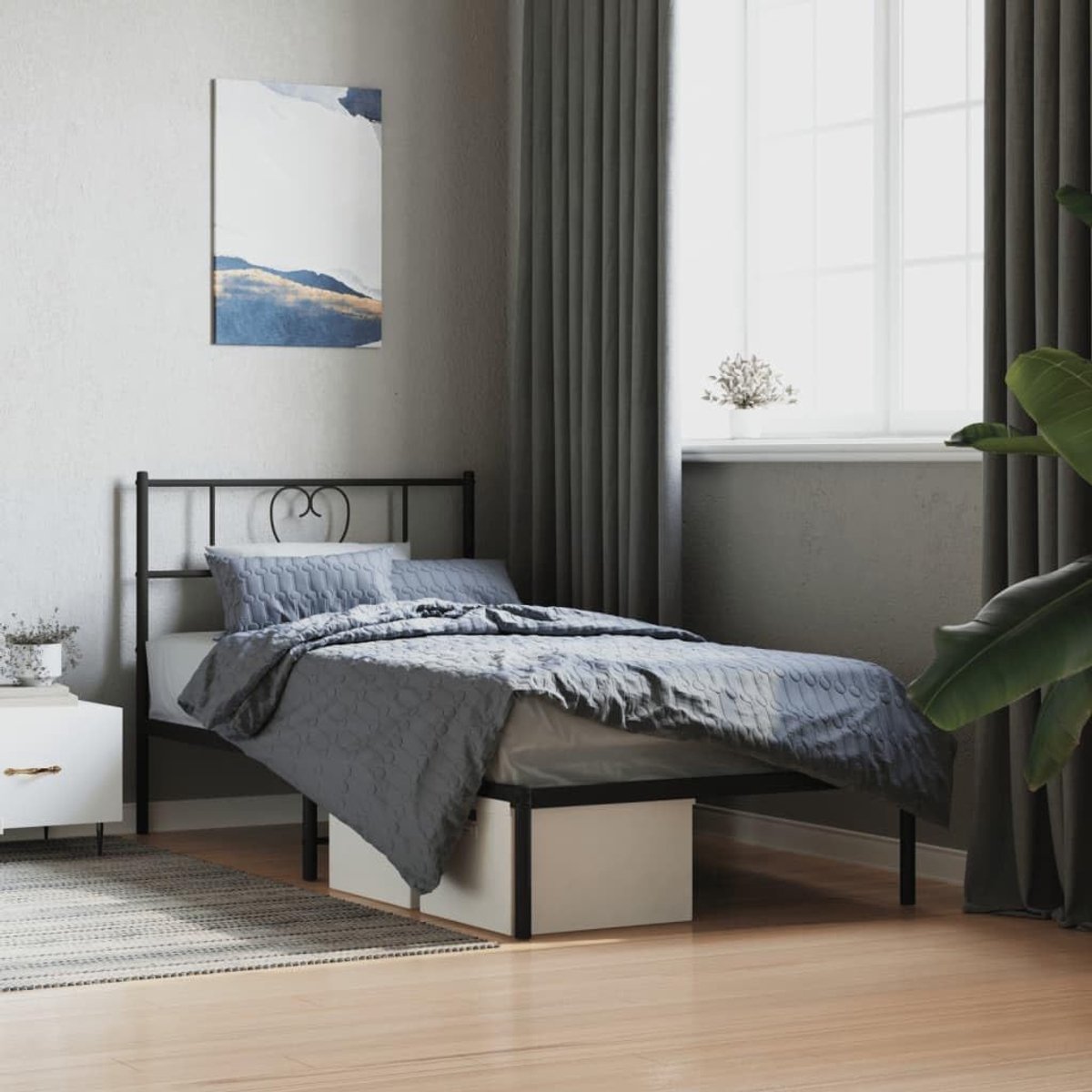 Bedframe met hoofdeinde, metaal, zwart, 100 x 200 cm, bedframe voor woonkamer, hotel, slaapkamer