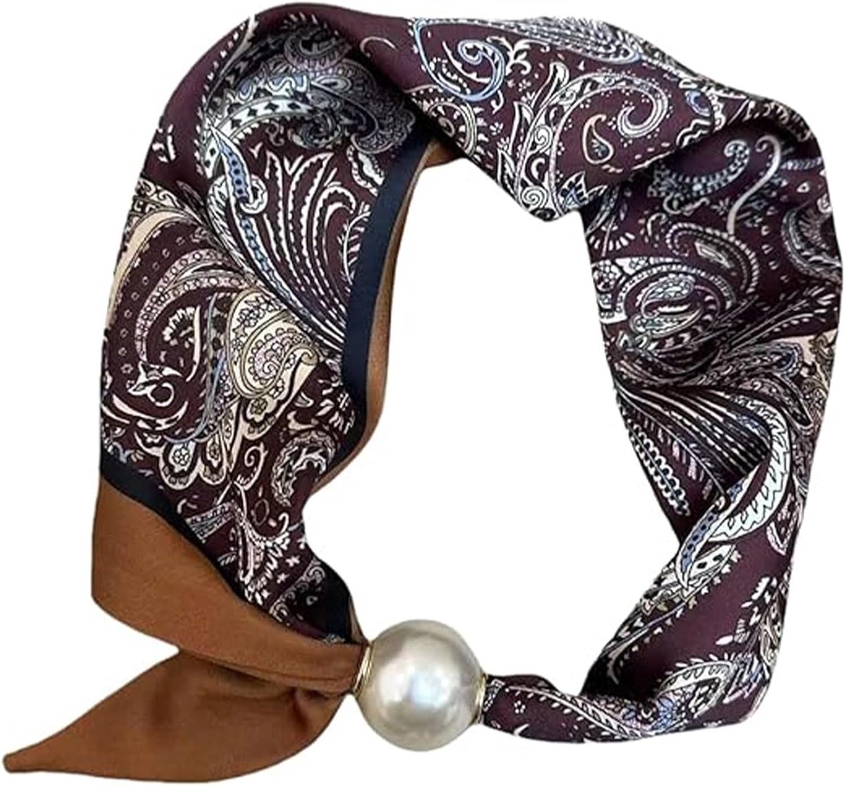 Luxe Zijden Sjaal, Satijnen Doek Bordeauxrood, Paisley Doek, Bandana Doek met Parelversiering