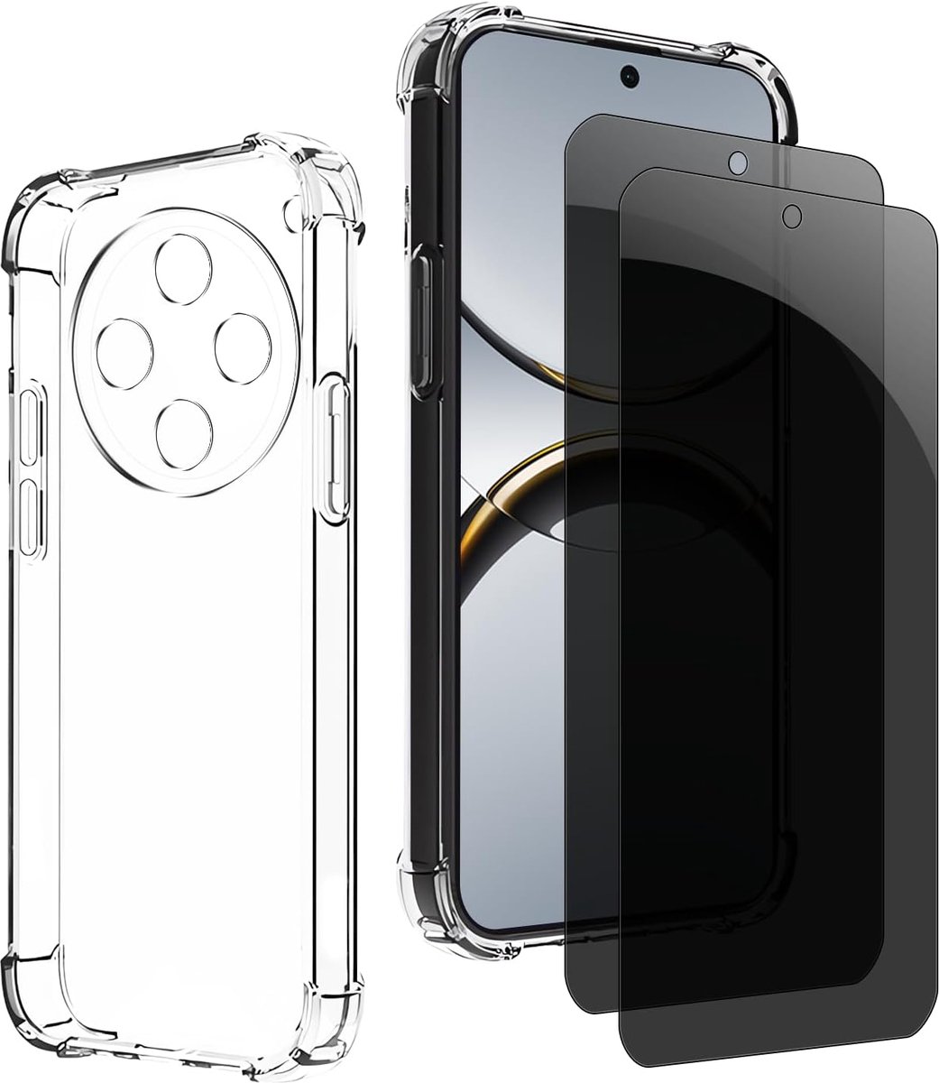 Inkijkbescherming voor Oppo Find X8 pro, 1 TPU-hoes met 2 stuks pantserglas, 9H glas, anti-spy folie, transparante siliconen beschermhoes, anti-geel, slank