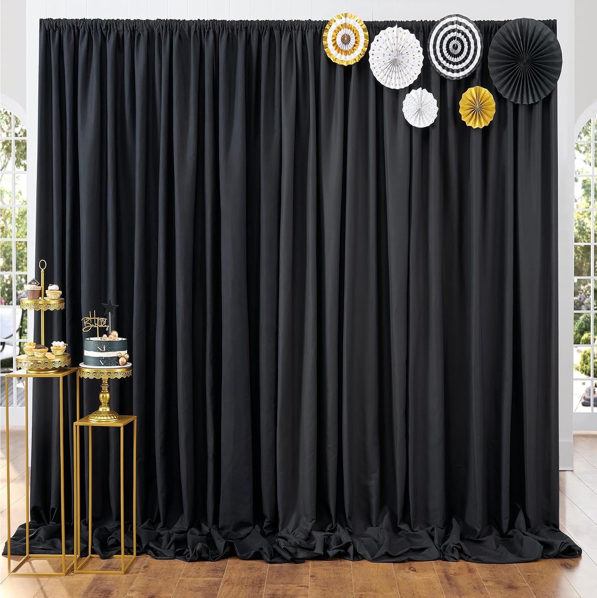 3m x 3m Dikke Zwarte Achtergrond Gordijn voor Partijen, 2-Platen Zwart Polyester Huwelijks Achtergrond Gordijnen voor Verjaardags Fotografie Party Huisdecoraties