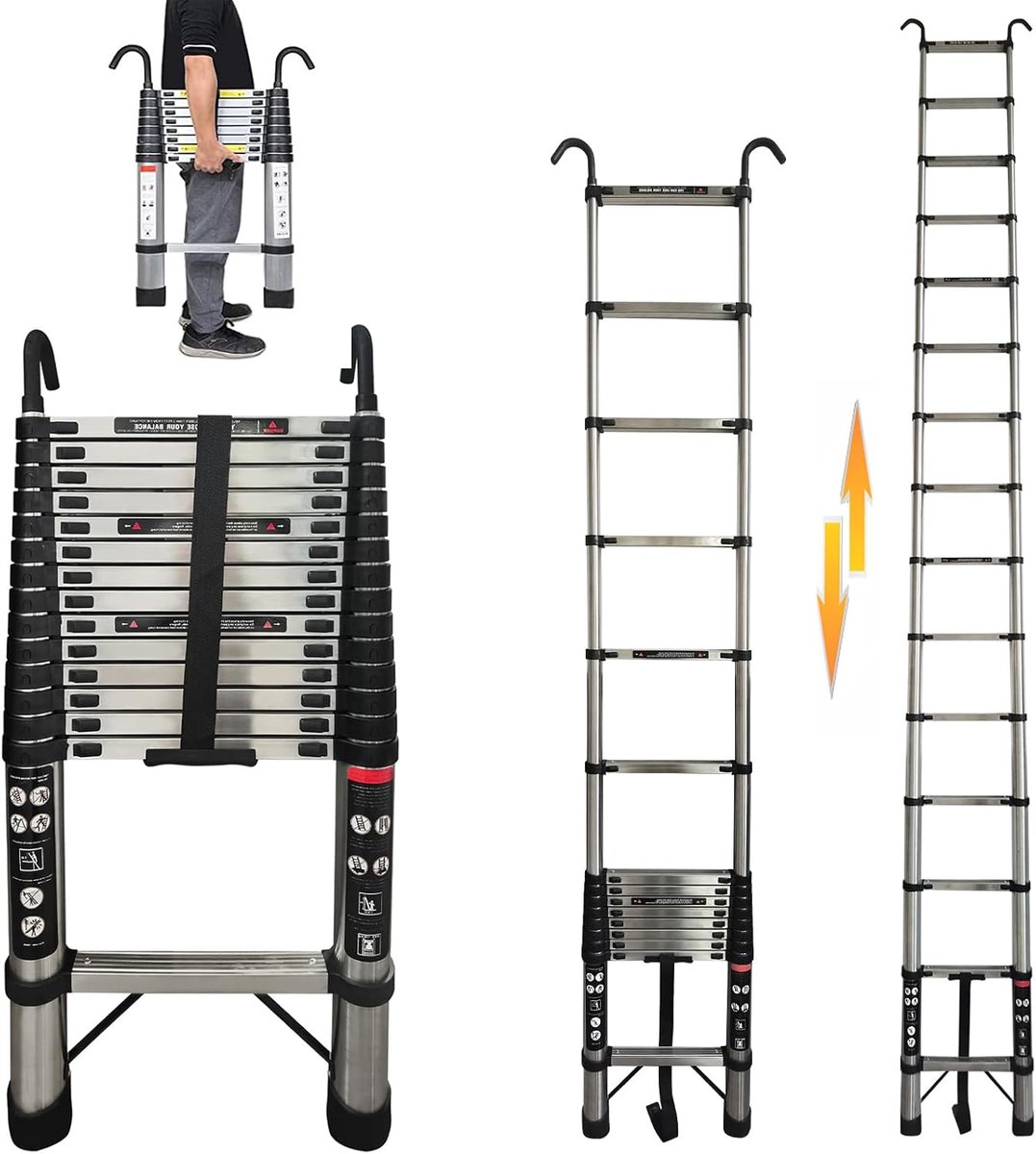 Telescopische ladder, vouwladder 5 m, multifunctionele belastbaar tot 150 kg, ladder voor tuin