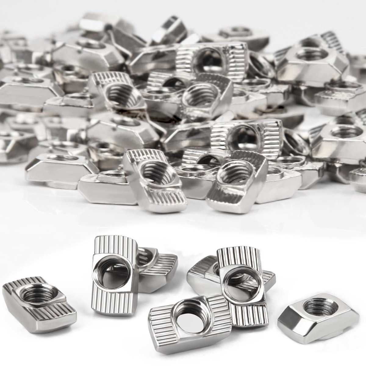 120 stuks Nutensteinen Hamerkopmoer 8mm Nut 8 M6 Schroefdraad 3030 Alu Profiel T-Sleuf Nutmoeren Koolstofstaal Hamermoer voor Aluminiumprofiel Extrusiegleuf Schijven (EU30-M6 ×15,5×8)