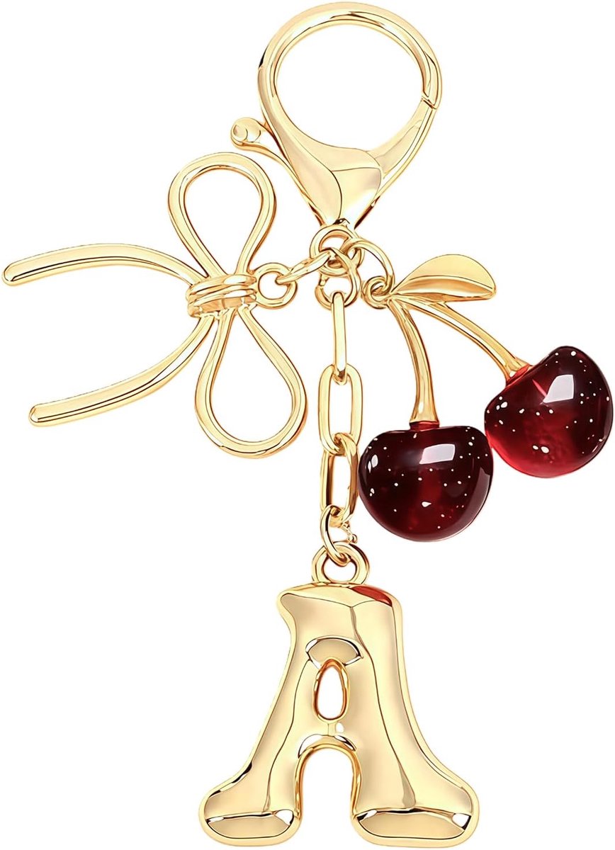 Charmes, rode kers sleutelhanger met A letter, ontwerp tas hanger, schattige hanger accessoires, handtas hanger voor dames