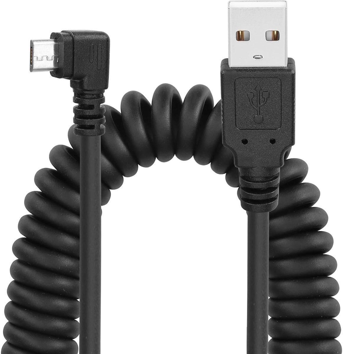Spiraalvormige micro-USB-kabel 90 graden - USB 2.0 naar micro-USB - veerkabel - optimaal gebruik tijdens opladen - ShopVlot