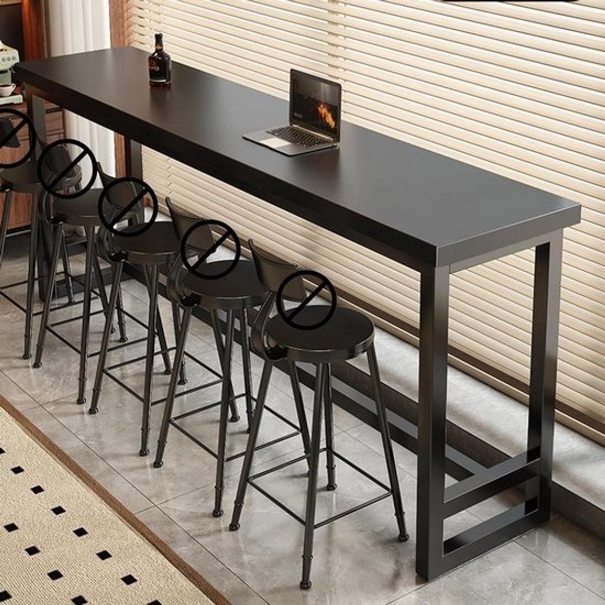 Hoge eettafel - Lange, smalle bartafel met stalen frame - Voor café, keuken, koffiebar, eetkamer, woonkamer en kleine ruimte