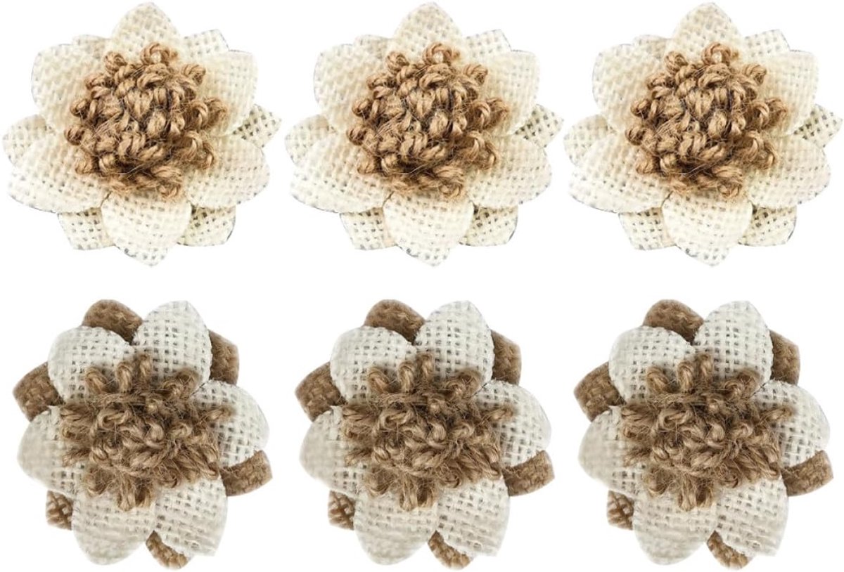 Holibanna 6 stuks jute bloemen van jute en linnen, decoratieve bruiloftsdecoratie voor zelfgemaakte knutselwerken en - ShopVlot