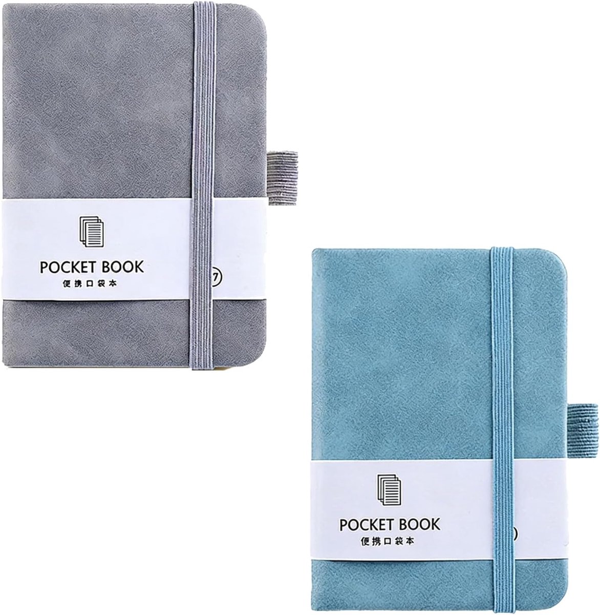 Notitieblok, klein, 2 stuks, A7, mini-notitieblok met elastische sluitband en penhouder, zakje, dagboek met 200 pagina's, voor mannen en vrouwen