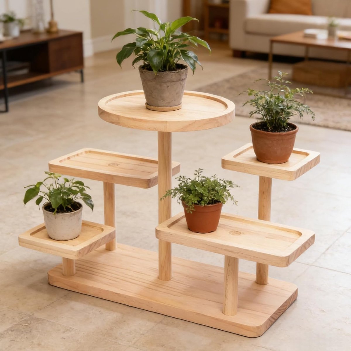 13 cm kleine plantenstandaard van hout: meerlaagse structuur plantenrek voor de vensterbank, prachtig design plantenstandaard voor tafel voor bureau, woonkamer