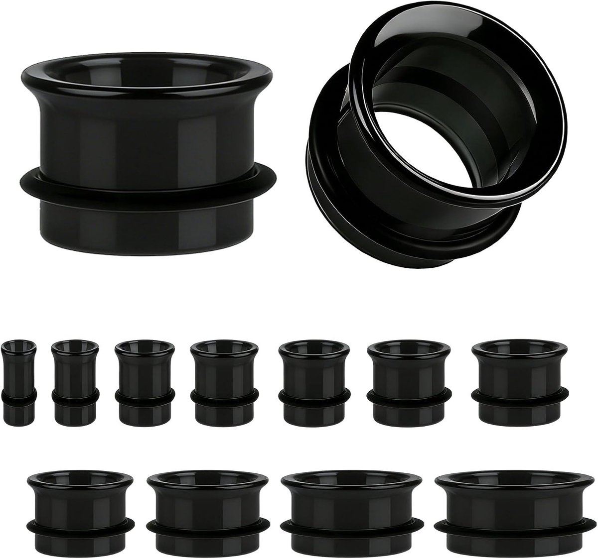 1 paar glazen oormeters | Hypoallergene enkele flare oortunnels | lichtgewicht oorstretchers piercing sieraden met O-ringen | maten 5G tot 3,5 cm