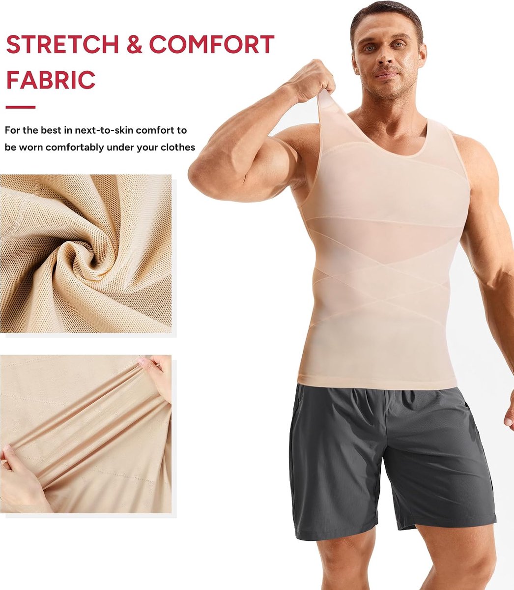 Slank shirt voor heren, afslankgordel, compressie, mouwloos, slank, bodyshaper