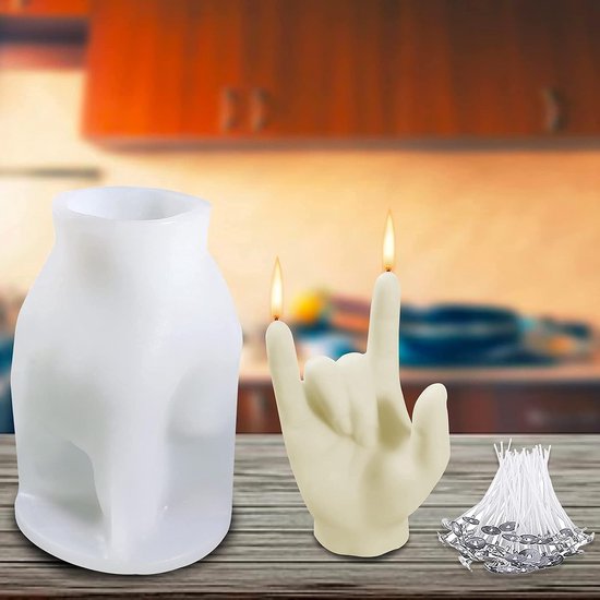 Kaarsvorm van siliconen, met 50 stuks kaarsenlonten, 3D gebarenvorm, doe-het-zelf kaarsen, handgemaakte sojawas voor Kerstmis, Halloween, Thanksgiving Deco, Love U — afbeelding 4