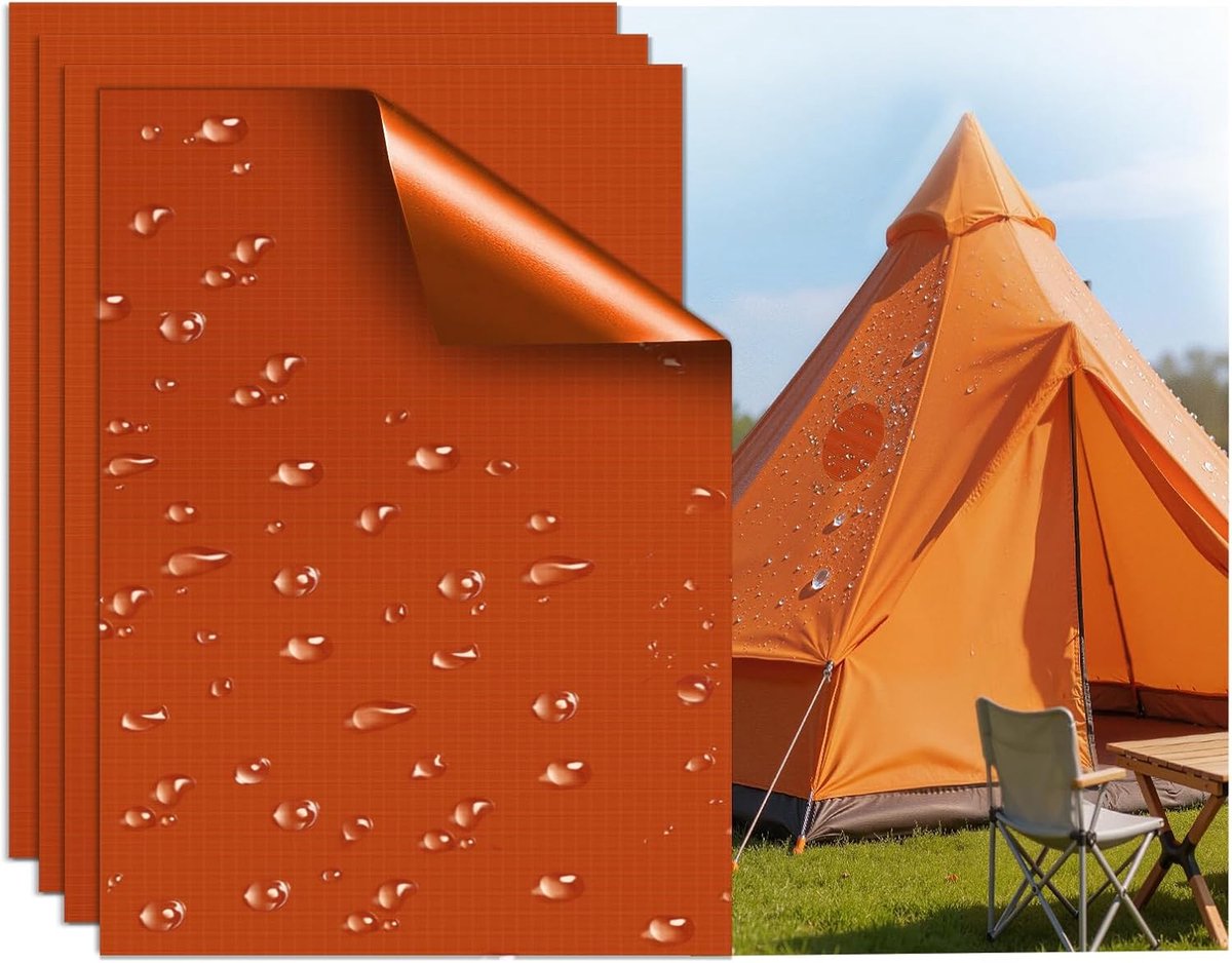 Reparatieset, patches voor donsjack, zelfklevende stof van nylon, waterdicht en scheurvast, voor jas, tent en slaapzak, vierkant, oranje