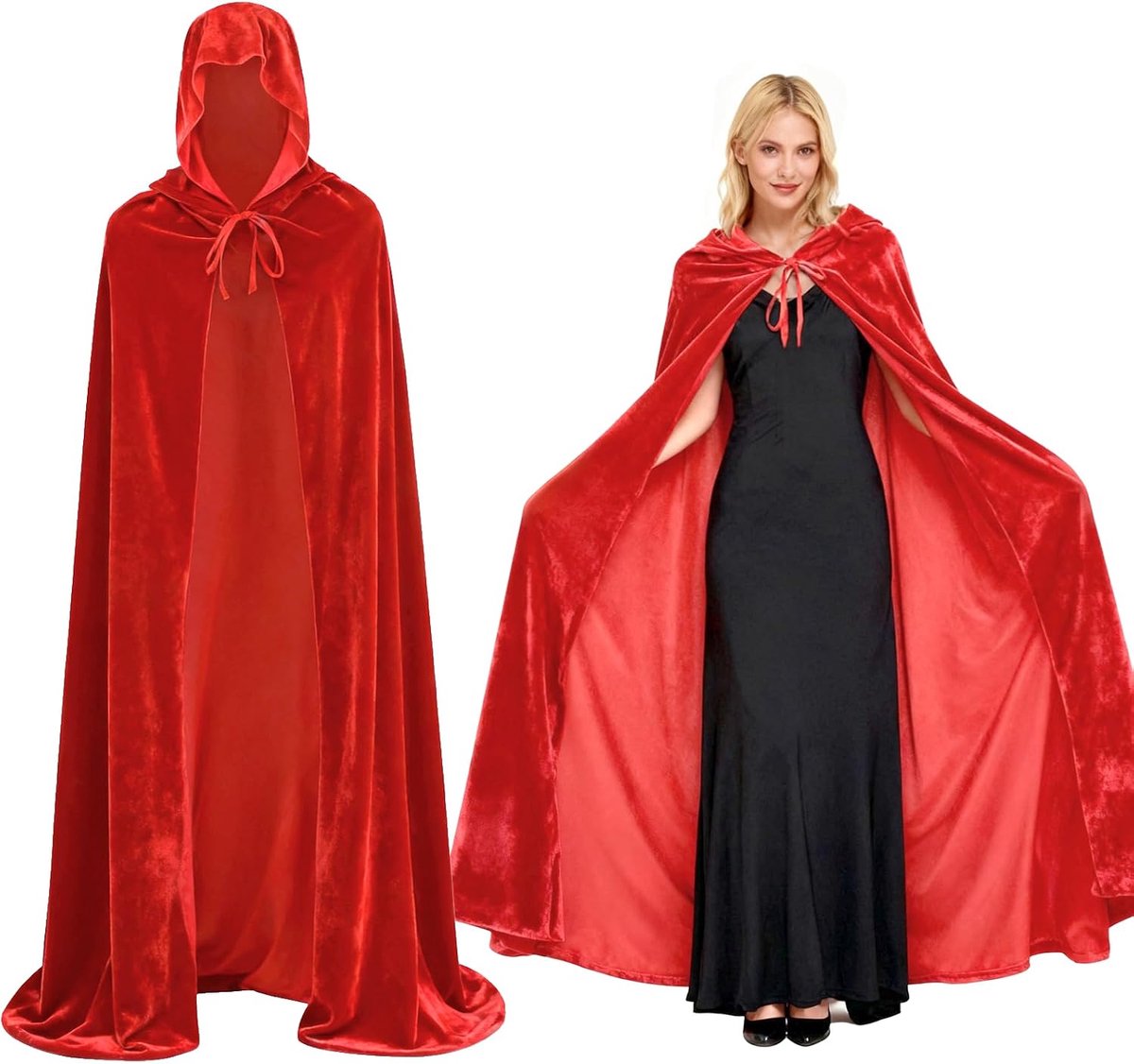 Cape met Capuchon, Cape Halloween Kinderen, Fluwelen met Capuchon Roodkapje, Vampierkostuum Dames Heren, voor Halloween Carnaval Themafeest