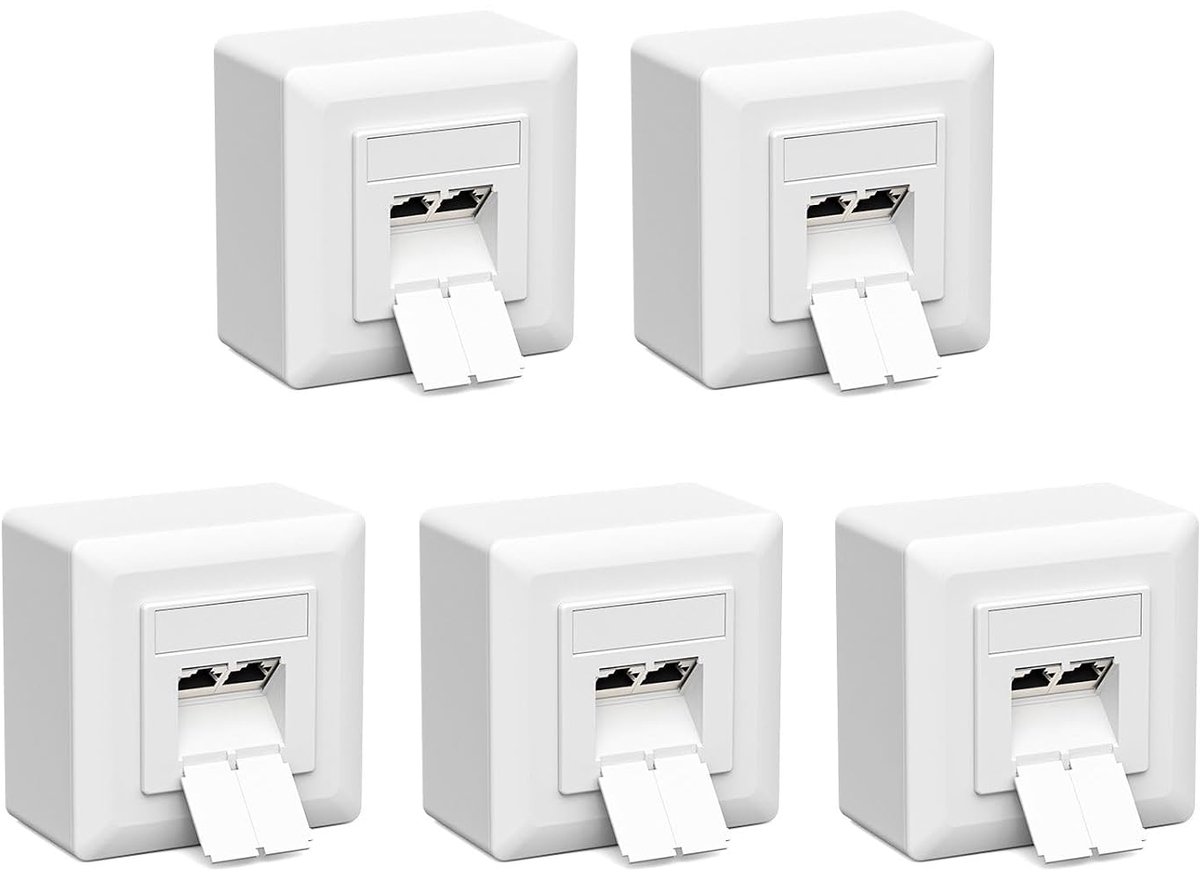 Iwillink Cat7 Netwerkdoos, 2-poorten, 10 Gigabit afgeschermd LAN-stopcontact, netwerkdoos, opbouw/inbouw, universeel, POE+, compatibel CAT7, CAT6, CAT6A, wit