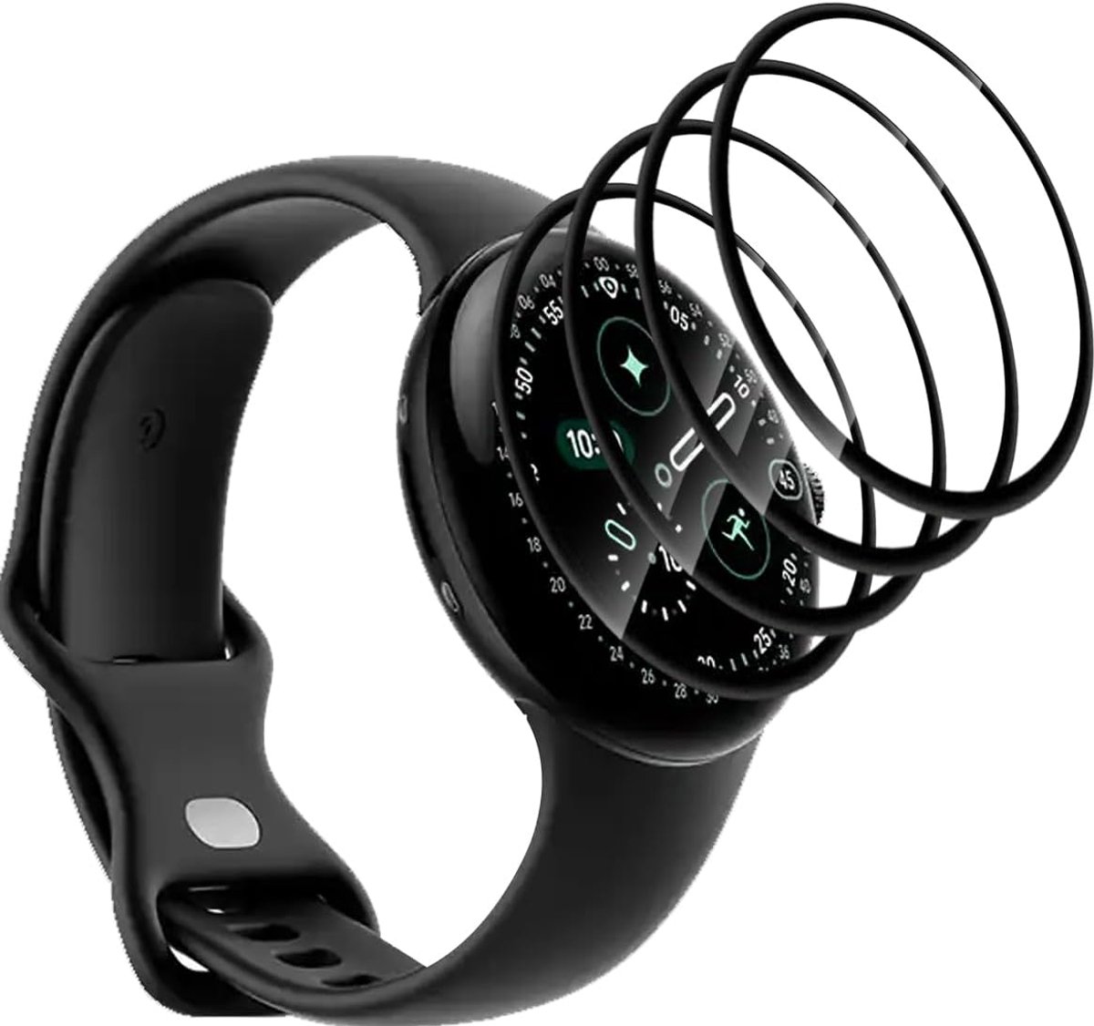 4 stuks beschermfolie voor Google Pixel Watch 4 45 mm pantserglas, anti-kras/HD transparant pantserfolie, 3D gebogen displaybeschermfolie voor Google Pixel Watch 4 45 mm - PMMA composiet