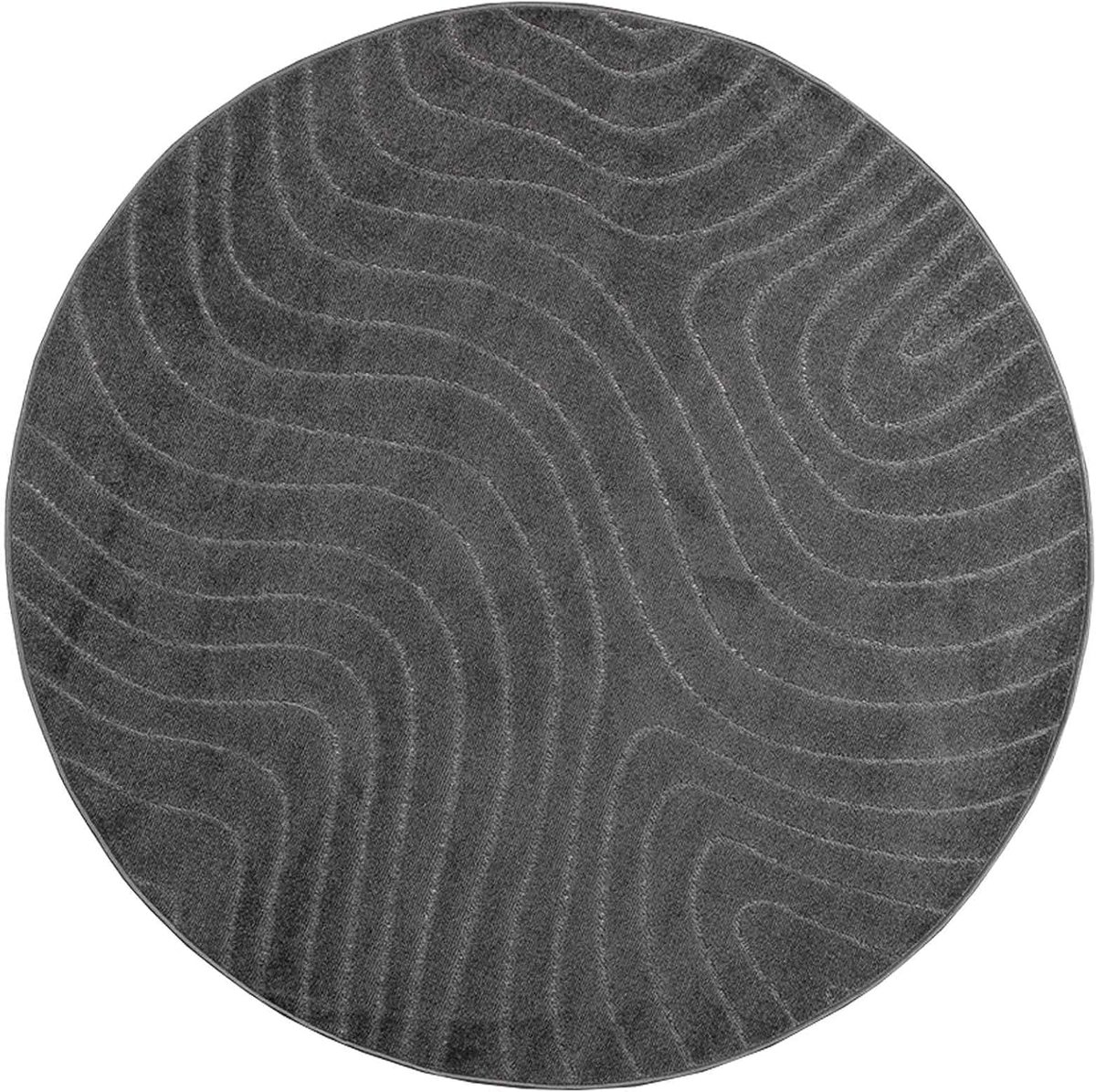 Vloerkleed, rond, antraciet, diameter 160 cm, polyester tapijt met antislip onderkant, wasbaar tapijt voor woonkamer, hal, terras, geluidsdempend