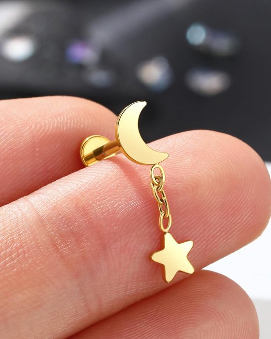 Piercing Sieraden Kraakbeen Oorbellen G23 Solid Titanium Labret Lip Stud Zilver/Goud Platte Terug Intern Schroefdraad Tragus Conch Oorbellen Maan & Ster Vooruit Medusa Piercing Sieraden — afbeelding 3