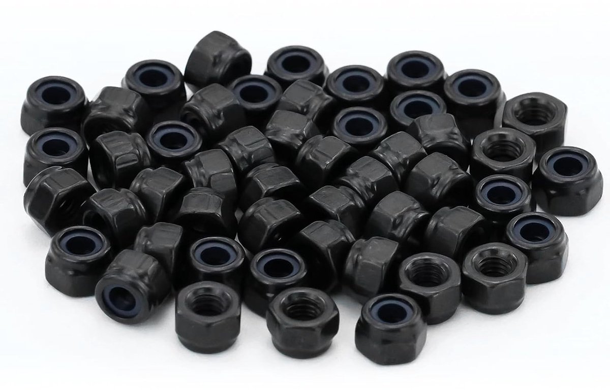 50 stuks zwarte koolstofstalen zeskantmoeren, borgmoer, zelfborgende moeren, stopmoer, nylon, voor woongebouwen, industriële gebouwen, reparaties (M3)