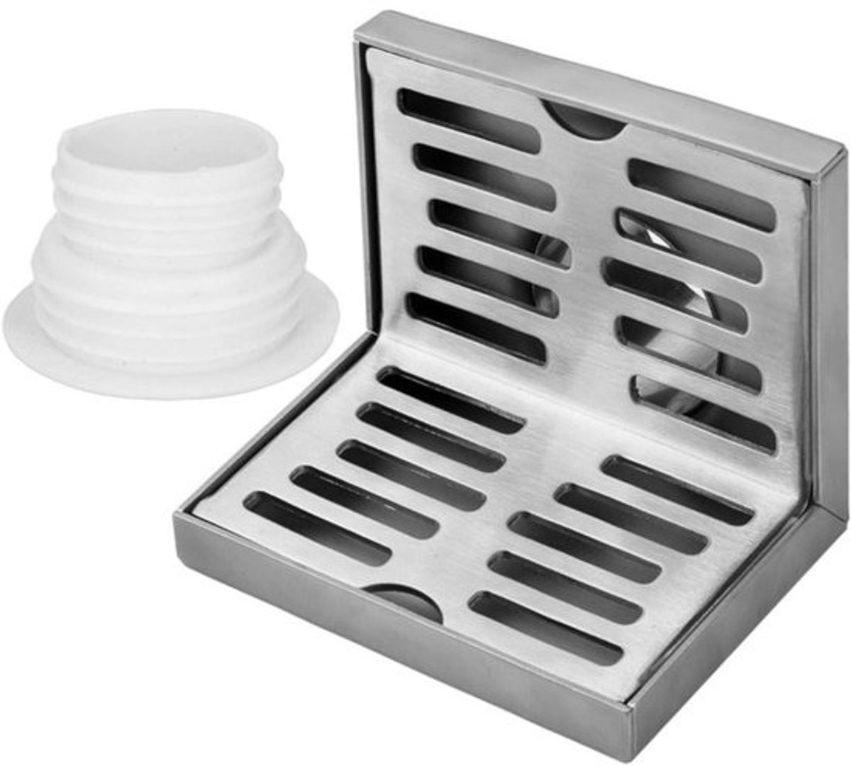 Zijbodemafvoer - Hoekafvoer - L-vorm - Voor keuken en badkamer - Roestvrij staal - 7.4 cm diep - Zilver