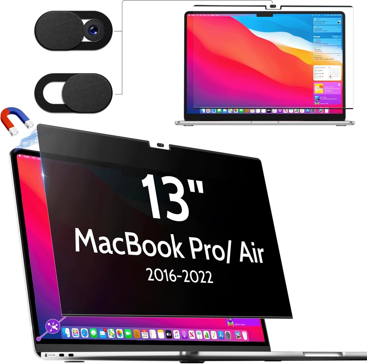 Privacyfilter voor MacBook Air 13 inch (2018-2021, M1) / MacBook Pro 13 inch (2016-2022, M1, M2), afneembaar scherm, anti-spionagefilter, privacyscherm voor Mac 13