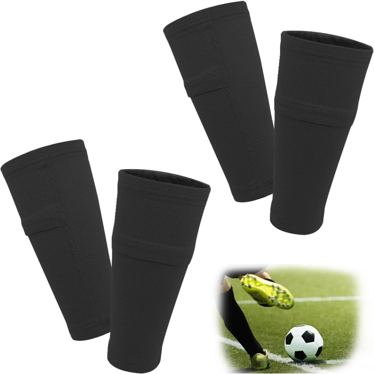 2 paar scheenbeschermerhouders voor kinderen en heren, steunen met geoptimaliseerde steekzak, voetbal, scheenbeschermers, mouwsokken, ademend, antislip, stabiel