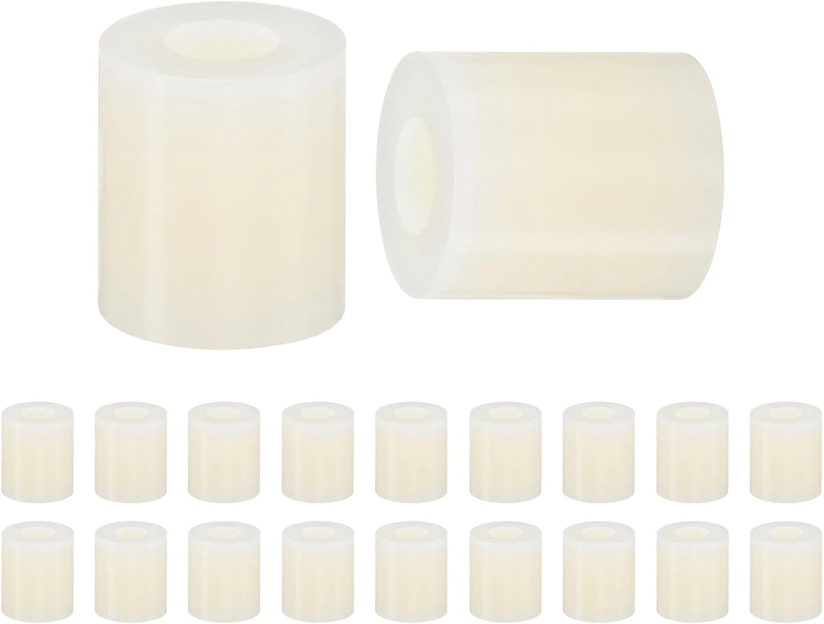 Set van 200 nylon ringen, 3,2 mm ID 7 mm OD 8 mm lengte ronde plastic afstandhouder afstandhouder niet-schroefdraad voor M3-schroeven/bouten/stopcontact/schakelaarhouder [wit]