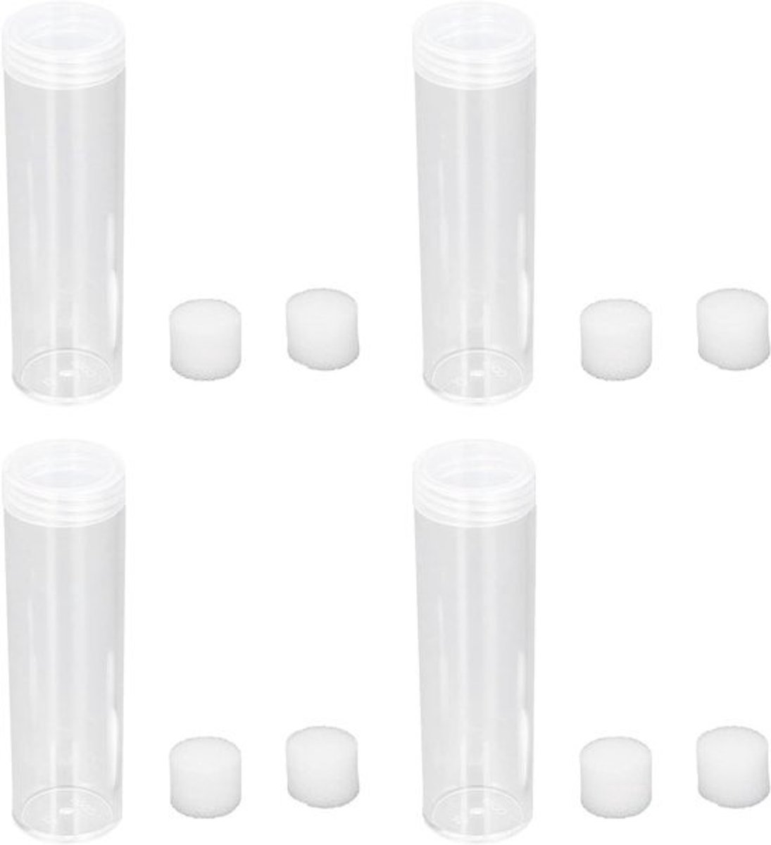 Ronde muntbuis - Plastic houder - Voor munten verzamelen - Met beschermende spons - 10 stuks - Transparant