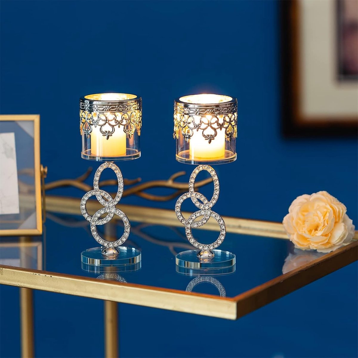 Elegante Crystal Glass Tealight Houder Set van 2 - Stijlvolle Kaarsenstandaards voor Pillar Kaarsen, Perfect voor Bruiloften, Feestjes en Woonkamer Decoratie — cadeau in Wonen & Interieur - foto 2