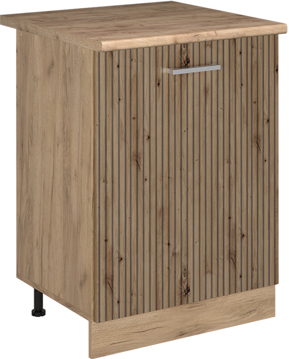 Vicco Keukenonderkast R-Line, Artisanaal eiken/Goudkleurig Eiken, 60 cm met 1 deur goudkleurig eiken werkblad