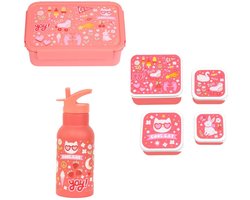 Bundel A Little Lovely Company Back to school set - Drinkfles RVS/4 Snackdozen/Bentobox - Fun