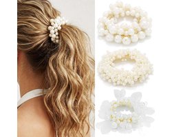 SnelShoppen - Elegante Reaky Pearl Hair Band - Elastische Ponytail Holders met Witte Parels - Haaraccessoires voor Vrouwen - Set van 3 - Perfect voor