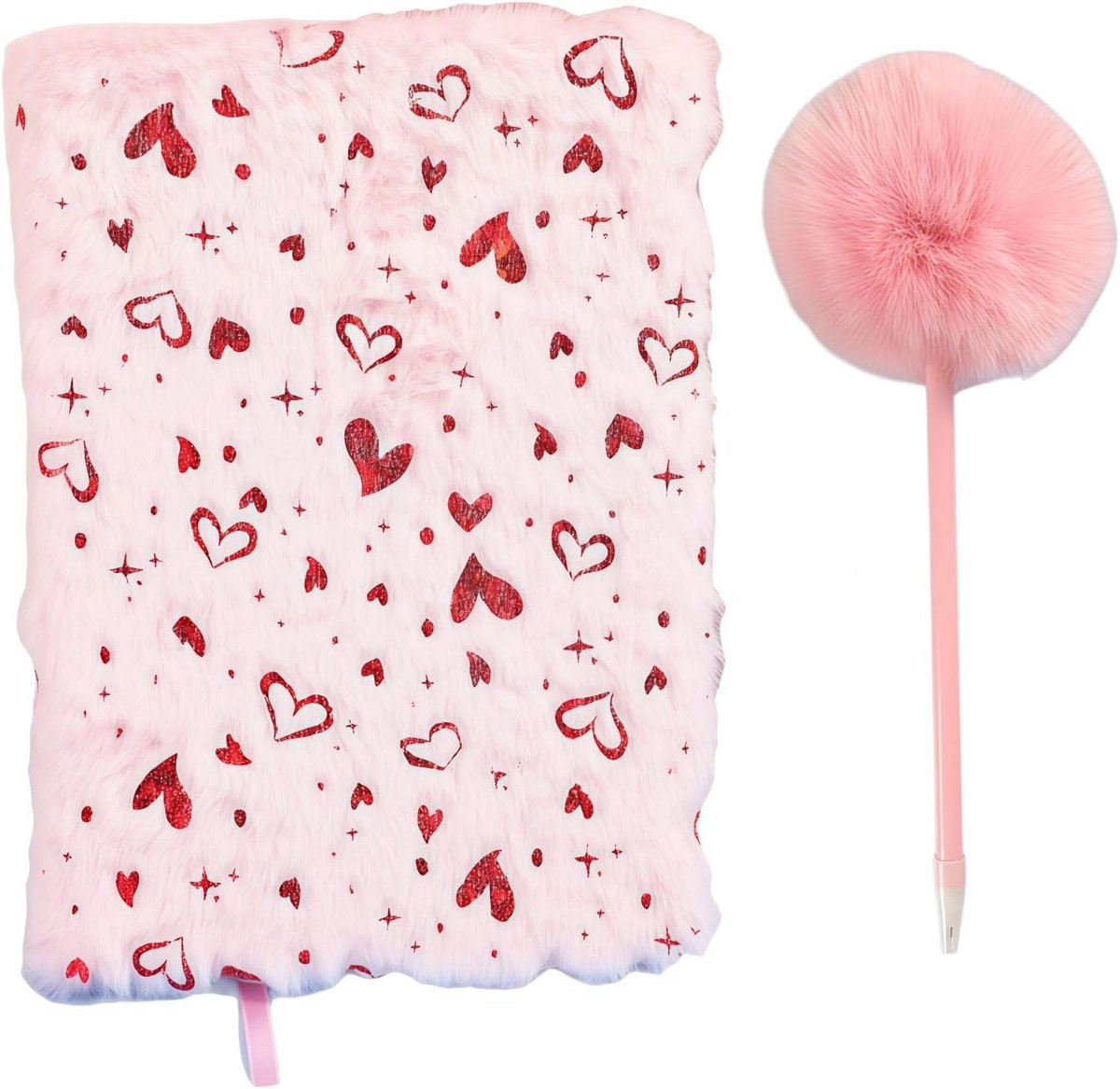 A5 pluche hart notitieboek met pluche pen set, liefdesdagboek voor meisjes als cadeau voor school, reizen, kantoor - ShopVlot